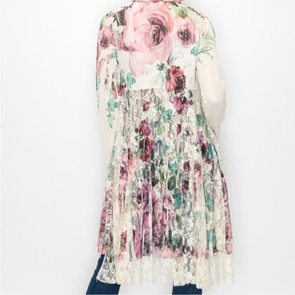 ORIGAMI SWEATER CARDIGAN DUSTER floral big rose lace boho western Size 2 XL - Picture 3 of 9